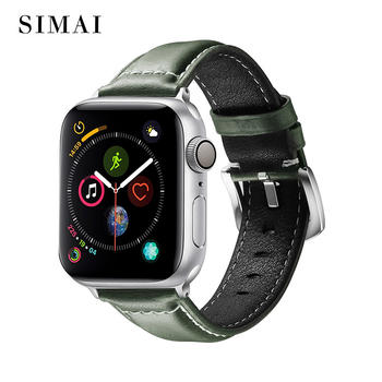 Apple Leather Grind Arenaceous Watch Band Drak Green Color