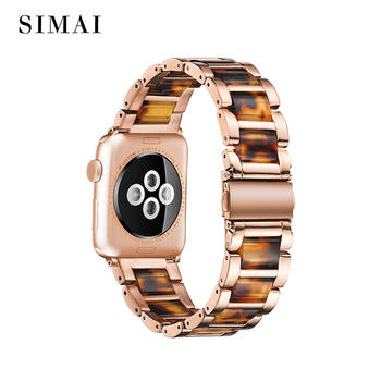 Apple Resin Steel Watch Band Rose Gold Lined Tortoise Stone