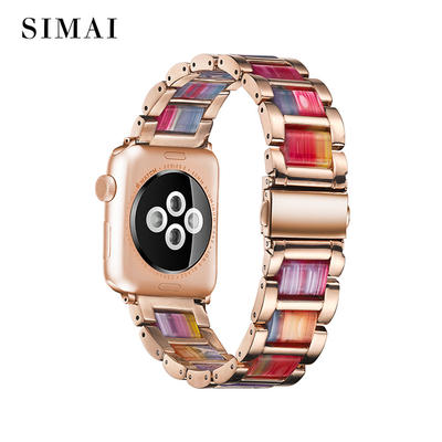 Steel Lined Resin Watch Band Rose Gold Lined Rainbow for Apple
