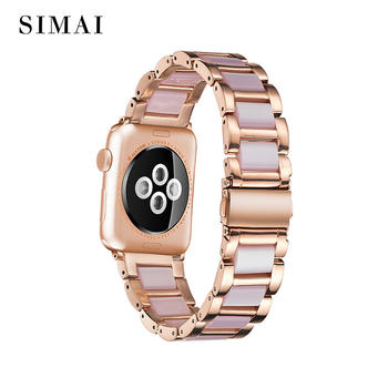 Apple Steel Lined Resin Watch Band Rose Gold Lined Pink