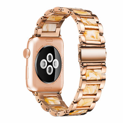 Rose Gold Lined Beeswax Steel Lined Resin Watch Band for Apple