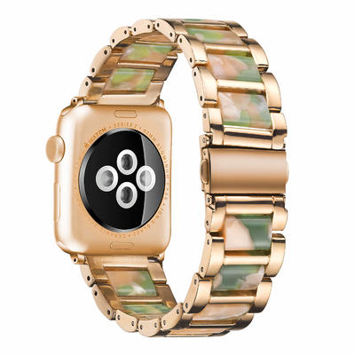 Apple Resin Steel Watch Band Rose Gold Lined Emerald Powder