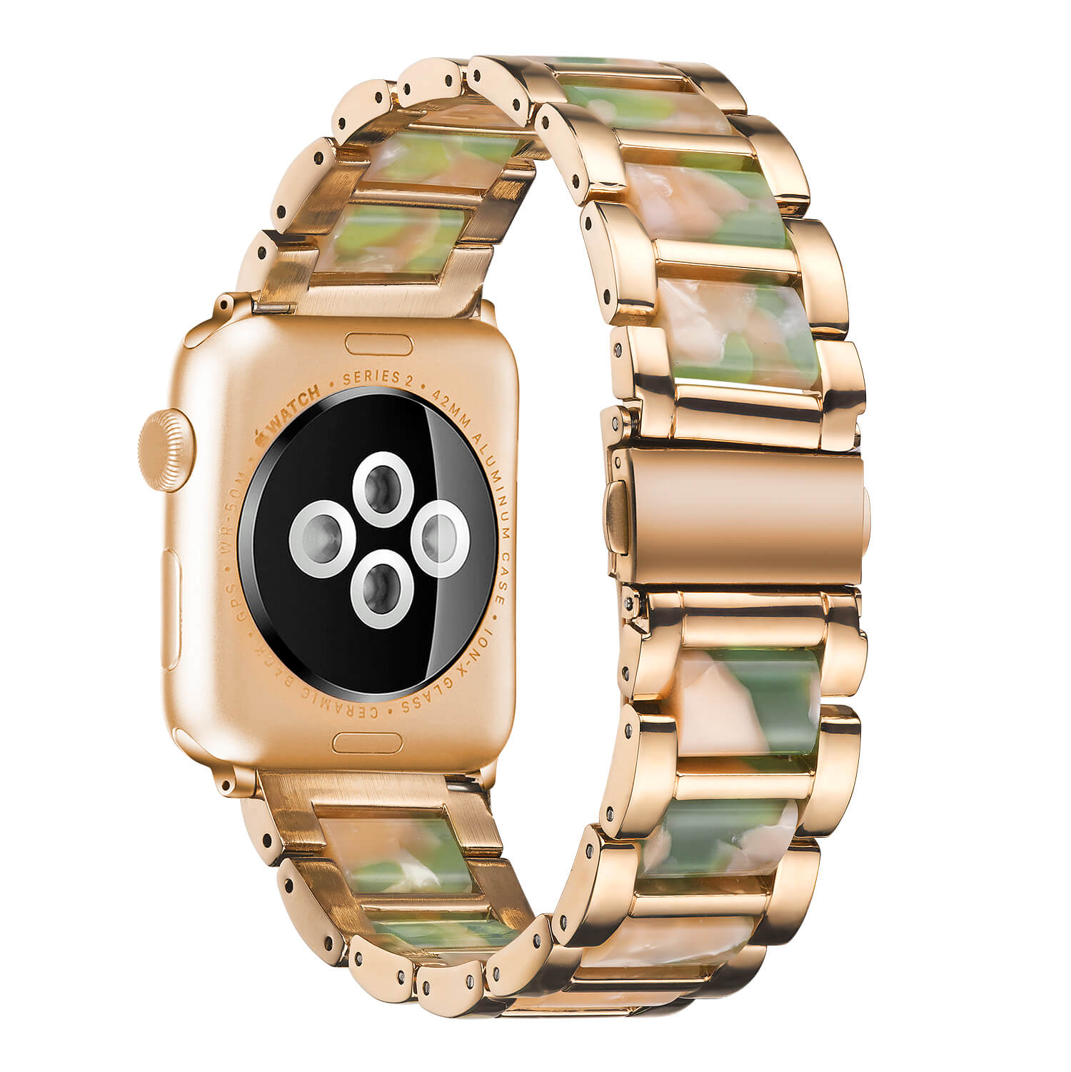 Apple Resin Steel Watch Band Rose Gold Lined Emerald Simai