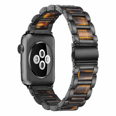 Black Steel Lined Resin Watch Band Apple Watch Straps Supplier