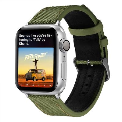 Cool Leather Watch Bands Apple Canvas Watch Straps Army Green